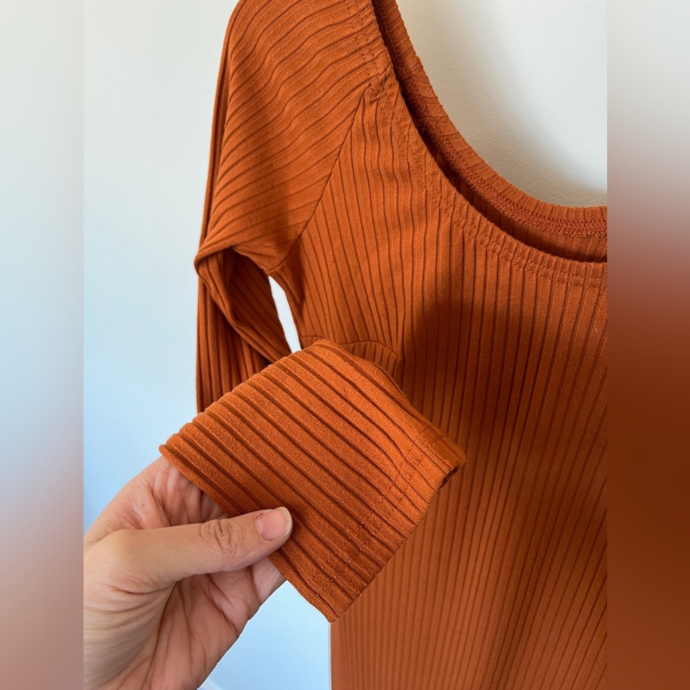 Rust Colored Ribbed Dress - Picture 8 of 9